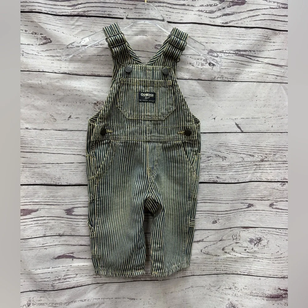 OshKosh B'gosh Overalls Classic Infant Striped Blue & White Denim Size 3 Months